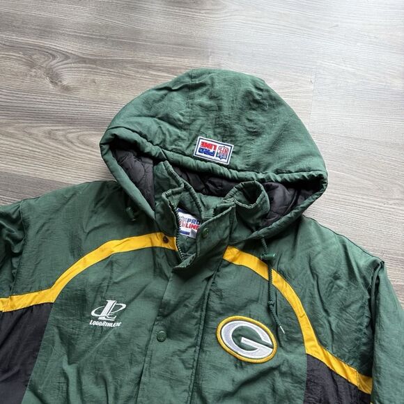 VTG Logo Athletic Green Bay Packers Pro Line Jacket Large L Hooded 90s NFL - Picture 3 of 10